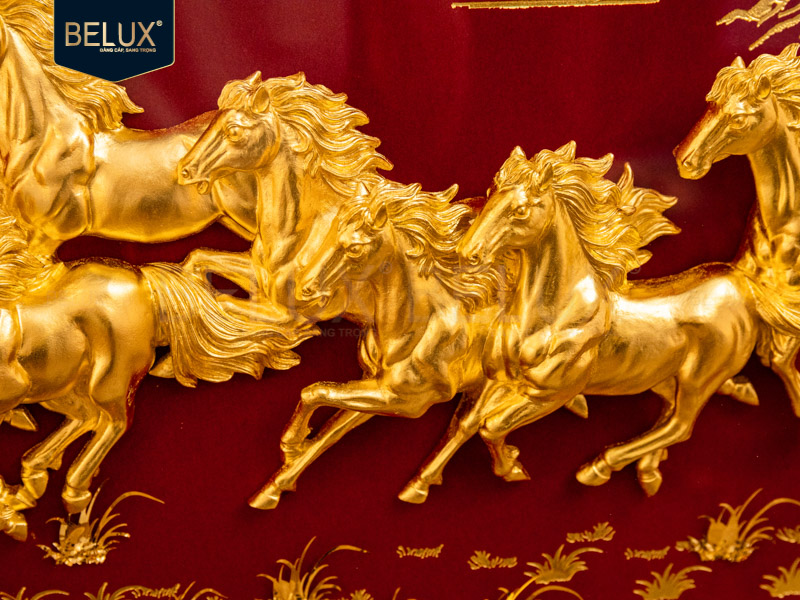 Tranh Ngựa Bát Mã Cát Tường dát vàng 24k 130x66cm